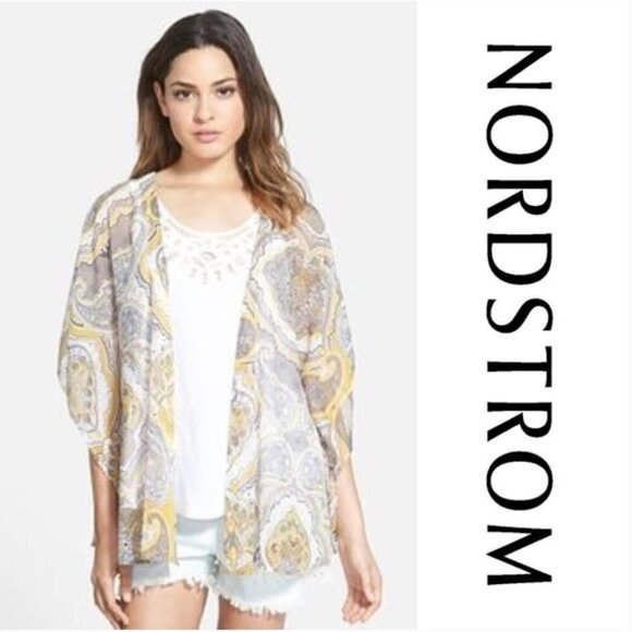 Sun & Shadow | Yellow Gray Paisley Sheer Kimono Size Small/Medium - Picture 2 of 7